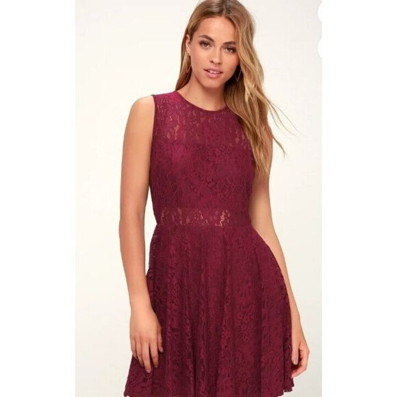 Lulus Red Skater Dress Lace Work Wedding Date Night Cute Sleeveless XL Flirty - Picture 1 of 11